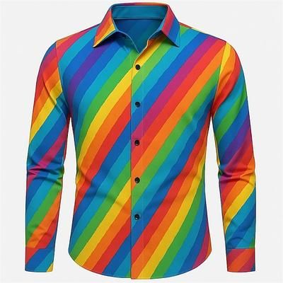 Retrò Vintage Anni '70 Camicia LGBTQ Arcobaleno Costume Per uomo Halloween Carnevale Parata dell'Orgoglio Mese dell'orgoglio Festival Adulti Camicia