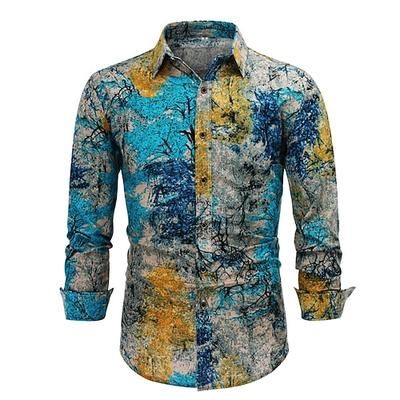 Retrò Vintage Boho Anni '70 Camicia Hippie Astratto Costume Per uomo Halloween Carnevale ballo di strada Festa a tema retrò Festival Adulti Camicia