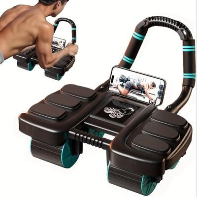 TEMU Renborn Ab Roller Wheel - Core Trainer With Automatic Rebound, Elbow Support & Built-in Phone Holder - Non-electric Abs Workout Equipment For Home Gym, Levels - Portable , Gym Accessories