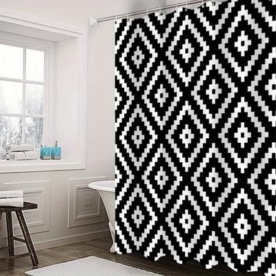 TEMU 1pc Geometric Pattern Polyester Shower Curtain 72x72 W Fabric Black White Pattern Furnishings