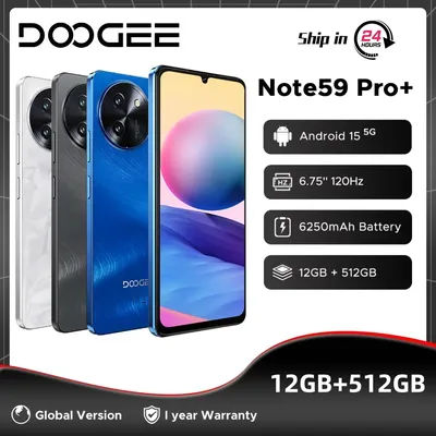 Global Version DOOGEE Note59 Pro+ 5G Smartphone 36GB(12+24) 512GB 6.75" HD+ 120Hz UNISOC T8200 50MP Camera 6250mAh Battery NFC