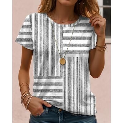 Per donna Maglietta Stampato Grafico Geometrico Vintage Classico Casual Manica Corta Girocollo Top Regolari Quotidiano Weekend Abbigliamento mare Blu Rosso Viola Grigio Estate Primavera