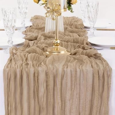 TEMU 5pcs Boho Chic Polyester Gauze Table Runners - Vintage Country Style Cheese Cloth For Weddings, Bridal Showers & Birthday Decor