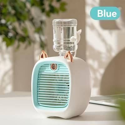 TEMU Small Fox Ear Design Desktop Usb Rechargeable Portable Mist Fan For Home, Office