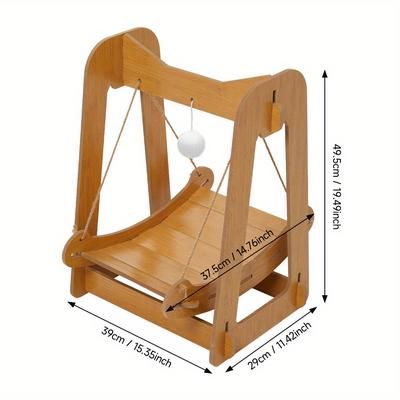 "TEMU Cozy Wooden Cat Hammock - Double-layer Anti-tip Swing With Hanging Ball Toy, Beige, 15.3"x11.4"x19.3", Mdf Construction, Detachable & Comfortable For Indoor Cats"