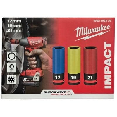4932493370 Set de 3 Douilles à Choc Automobile 1/2' - 17/19/21 mm - Milwaukee