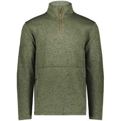 Holloway 223540 Alpine Sweater Fleece 1/4 Zip Pullover in Olive Heather size Small | Polyester