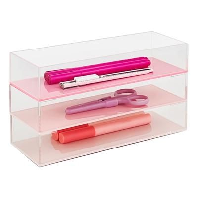 Realspace Acrylic Stackable Organizer Trays, 4-1/2"h X 8-1/4"w X 3"d, Clear/pink