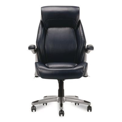 La-Z-Boy Meyer Bonded Leather Executive Chair, Supports Up to 275 lb, 19" x 22.75", Navy Seat, Navy/Back, Silver Base (LZB60082NVYCC)