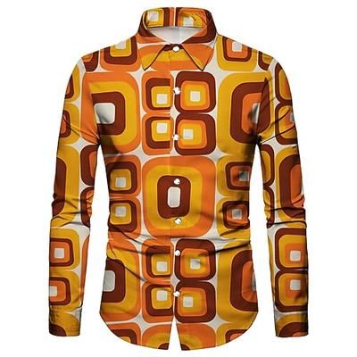 Retrò Vintage Anni '70 Camicia Disco Geometrico Psichedelico Costume Per uomo Halloween Carnevale Festival Musicale Parata dell'Orgoglio Adulti Camicia