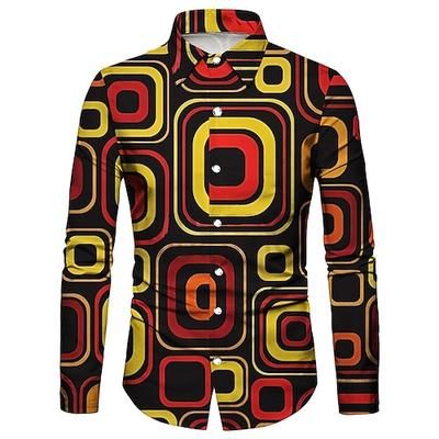 Retrò Vintage Anni '70 Camicia Disco Geometrico Psichedelico Costume Per uomo Halloween Carnevale Festival Musicale Parata dell'Orgoglio Adulti Camicia