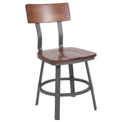 MoTak M040 Restaurant Chair w/ Walnut Wood Back & Seat - Gray Powder Coated Steel Frame