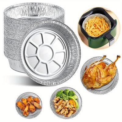 TEMU Lixada Air Fryer Special Tin Foil Tray Food Anti-oil Barbecue Tray Oven Baking Tray Anti-oil Wash-free Resistant 6-inch Deep Tray (50 Pieces)