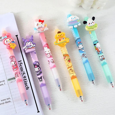 TEMU [6 Erasable Gel Pens, Smooth Writing] 6pcs Erasable Gel Pens, Cute Hello Kitty & Designs, Smooth Writing, Ideal For Stationery Enthusiasts