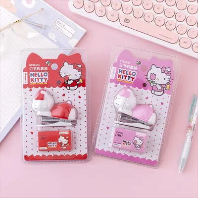 Sanrio Hello Kitty Stapler Set Cartoon Kt Cat Kawaii Students Test Papers Note Mini Binding Machine Office Supplies School Prize