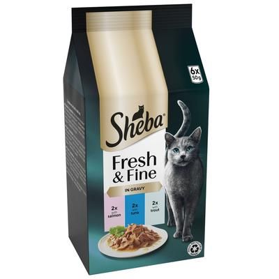6x50g Salmon, Tuna & Trout in Gravy Fresh & Fine Mini Pouches Sheba Wet Cat Food