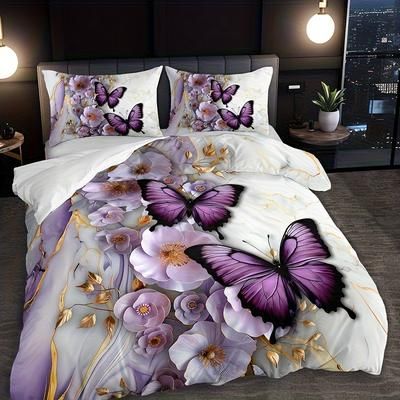 TEMU 2/3pcs Purple Pattern Duvet Cover Set With 1 Duvet Cover + 1/2 Pillowcases Without Pillow Inserts, Home Dorm High-definition Print