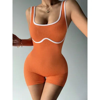 Women's Shockproof Color Block Yoga Bodysuit Seamless Sculpting High-Impact Workout Tight Gym Fitness Activewear Breathable yoga