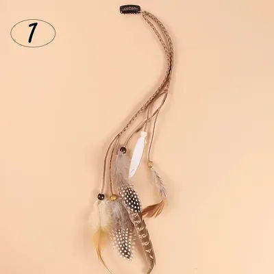 2 Bohemian style faux feather hair clips with wooden beads and tassels, women's textile polyester fiber feather hair accessories