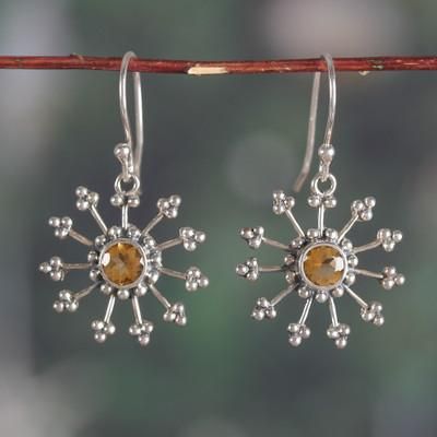'Sun-Themed Sterling Silver 2-Carat Citrine Dangle Earrings'