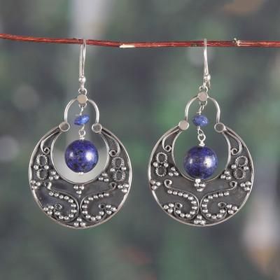 'Half-Moon-Themed Lapis Lazuli Dangle Earrings from India'