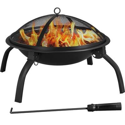 TEMU Yaheetech 54cm Folding Fire Pit Portable Iron Fire Pit Outdoor With Food-grade Cooking Grill/2 Grill Grate Lifters/spark Screen/fire For Camping/hiking/beach Parties, Black