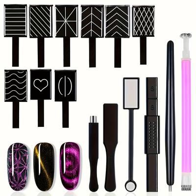 TEMU 15pcs Nail Magnet Set Cat Eye Gel Nail Polish Magnet Wand Magnetic Nail Polish Cat For Nails Cat Eye Magnets Sticks Nail Design Tools Nail Tips Art