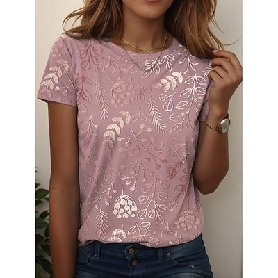 Per donna Maglietta Floreale Grafico Piante Vintage Elegante Classico Manica Corta Girocollo Top Regolari Quotidiano Stampato Verde chiaro Rosa Blu Verde Rosa Estate Primavera