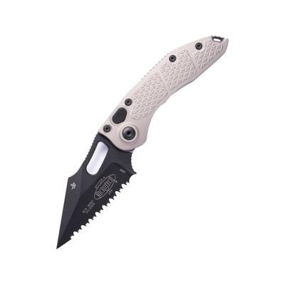 Microtech Stitch Black Full Serrate 3.75in Folding Knife Natural Clear 169-3NC