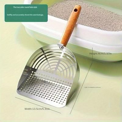 TEMU Extra Large Stainless Steel With Ergonomic Wooden Handle - Pet Waste Remover For Rabbits, Cats, Dogs, Tofu & Clumping Litter - Durable, Hygienic & Easy