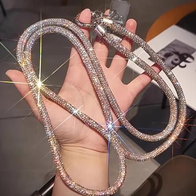 TEMU Gemstone Mobile Phone Lanyard For Women, Simple And Fashionable, Light Luxury, Fragrant Mobile Phone Chain, Long Style, Neck Hanging, Sparkling Gemstone Lanyard
