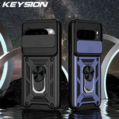 KEYSION Shockproof Armor Case for Google Pixel 9 Pro XL Slide Camera Lens Protection Ring Stand