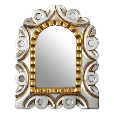 Window,'Window-Shaped Wood Wall Mirror with Bronze & Aluminum Leaf'