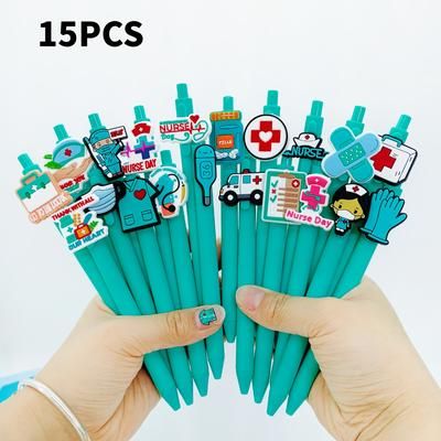 TEMU 10/15pcs Blue- Series Ballpoint Pens, Retractable Medium Point, Plastic Nurse Doctor Writing Stationery, Style Random, Nurses Week Gift