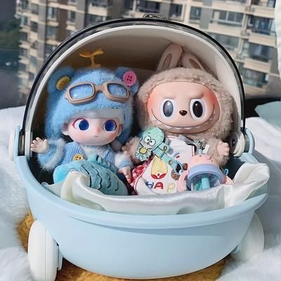 TEMU Portable Round Cradle - Breathable Mesh Compatible With Labubu, Featuring High-quality Design And Shoulder Straps For Doll Collection, Travel, Home Storage, Or Compact Cradle | Secure Closure