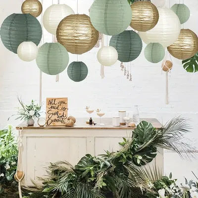 Ensemble de lanternes en papier rétro marron vert, 6/12/15 pièces, décor de fond mural de mariage, lanterne suspendue en papier, pendentif, fourniture de fête d'anniversaire