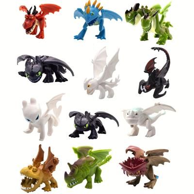 TEMU 4pcs Set Of Rotatable Monster, Dinosaur, And Animal Statue Ornaments, Flying Dragon Action Dolls:- Pvc Material - Handmade Model Gift