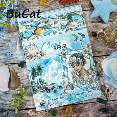 20Sheets Large Size Beach Lady Sticker Book Waterproof Dual-Material Tropical plants Washi PET Stickers Set for Scrapbooking