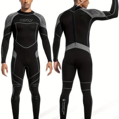 TEMU Vofiw Men's 3mm Neoprene Full Body Dive Suit - Long Sleeve, Breathable & Washable With Zipper Closure, Ideal For Snorkeling & Beach Sports, Durable Nylon Blend, Blac