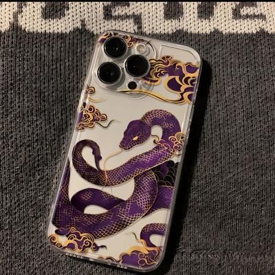 TEMU A Transparent Tpu Full-body Shockproof Phone Case With A Purple Snake Design.