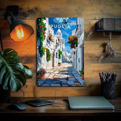 TEMU [2d Flat] 1pc Vintage Puglia Italy Metal Wall Art - Rustic Decoration For Home, Bar, Cafe, Garage, Bathroom, Lightweight & Easy To Hang, 11.8x7.8 Inches, 30x20cm, Room Decor