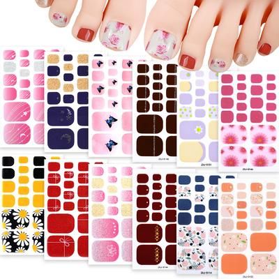 TEMU [] 12sheets Spring And Summer Glitter Nail Polish Strips Toe Stickers Large Set | Nail Supplies For Women's Diy Home Nail Art Set | Self-adhesive Nail Full Wraps