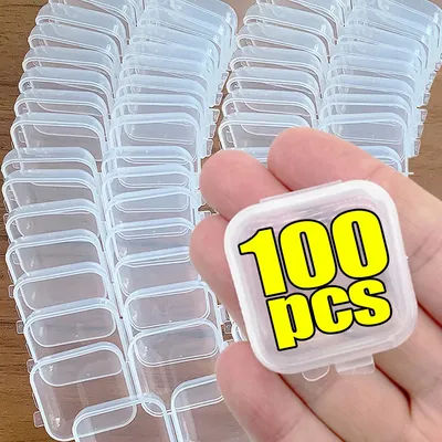 100/1pcs Mini Jewelry Storage Boxes Plastic Transparent Square Storage Box for Pill Earrings Rings Dustproof Protection Pack Box