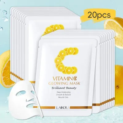 LAIKOU Vitamin C Glowing Mask Brightening Sheet Mask Hydrating Face Mask Anti-Age Skin Care 25g*20pcs