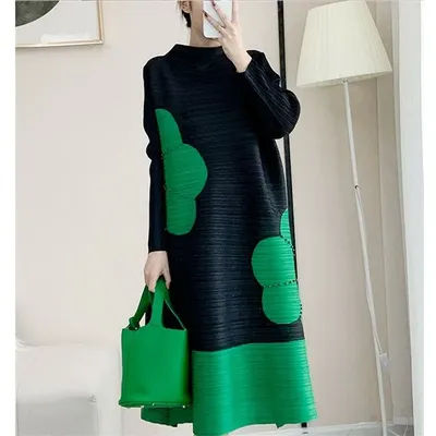 Robes longues pour femmes, jupe longue imprimée de haute qualité, tempérament élégant et plissé, mode haut de gamme, col rond