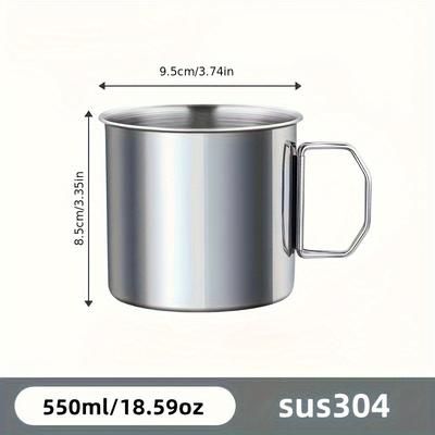 TEMU Stainless Steel Folding Water & Coffee Cup - Portable, Multi-use Mug For Outdoor Camping, And Hiking, 304, Outdoor Camping, Travel Cup
