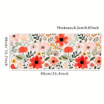 TEMU Vibrant Floral Rubber Mouse Pad - Water-resistant Oblong Desk Mat With Non-slip Base, Computer Keyboard Pad For Office And Home Use, Ideal Gift For Boyfriend/girlfriend, 35.4x15.7 Inches