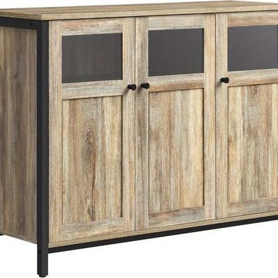 TEMU Sideboard, Buffet Table, Storage Cabinet With Glass Doors, Dining Room, Living Room, Hallway, Kitchen, Industrial Style