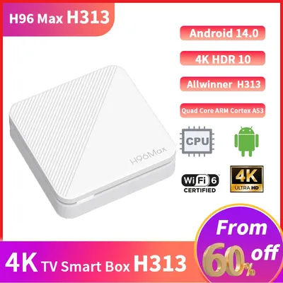 TV Box H96 MAX H313 Smart TV Box Android 14 4K HD Wifi6 BT 2GB 8GB/16GB Dual Google Voice Assistant Media Player Set Top Box