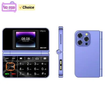 V8 Pro 2G New Folding Phone MTK 1.77inches Double Screen Dual SIM Dual Standby 3600mAh Mp3 Mp4 Type-C Torch Mini Cellphone